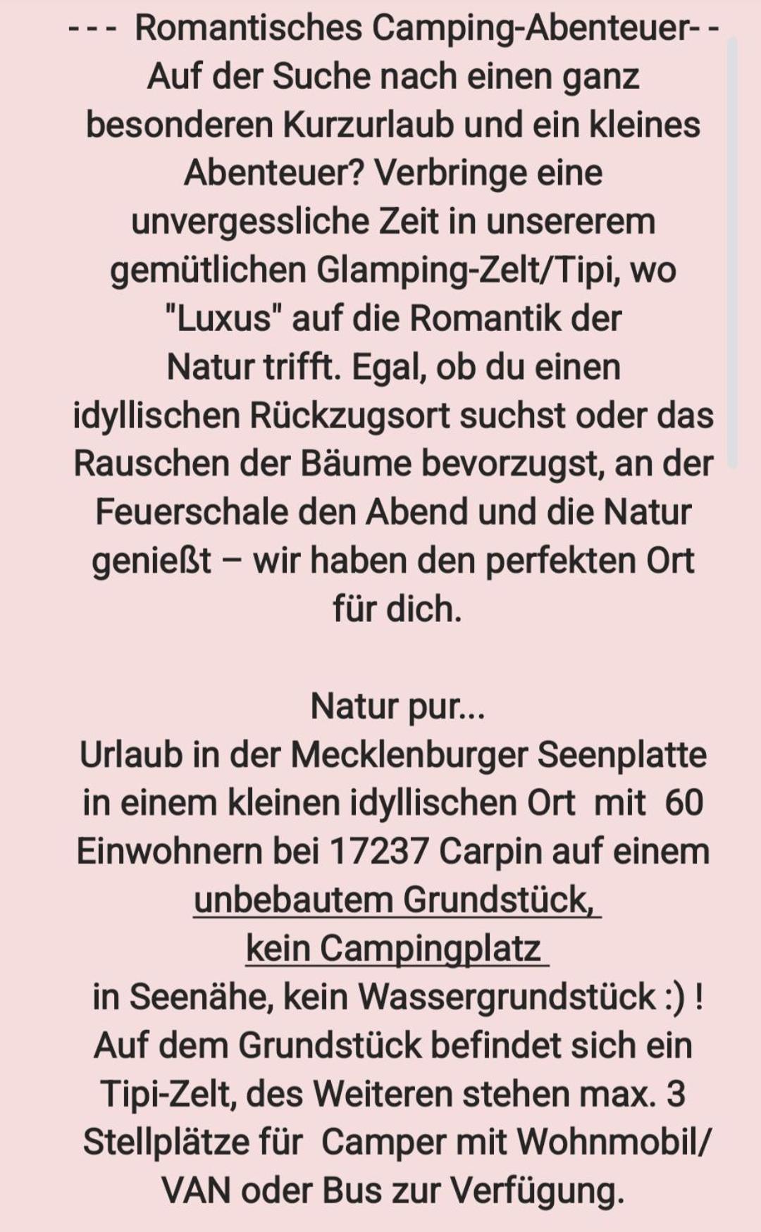 Luxuszelt Tipi Glamping Naturcamping In Der Seenplatte Inklusive Strom- Dixi-wc!! #mecklenburg-vorpommern